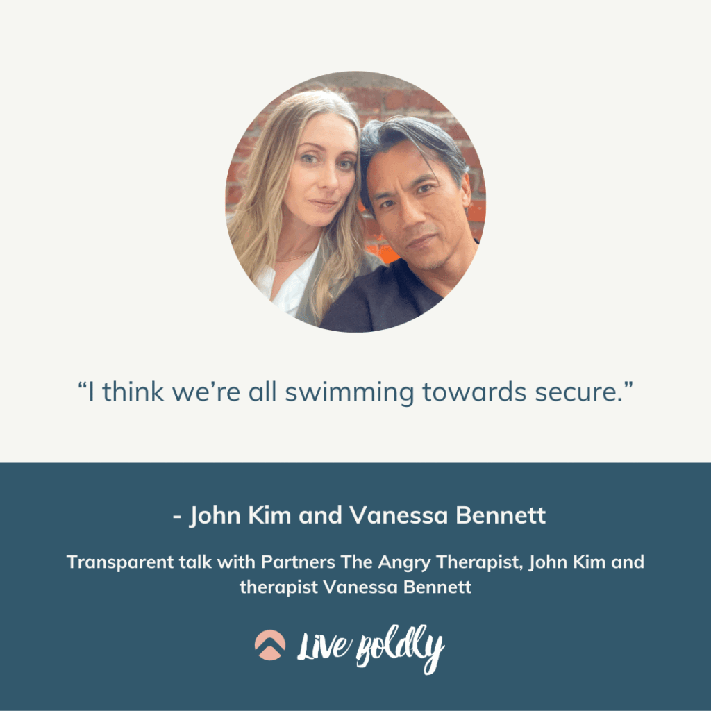 Transparent talk with Partners The Angry Therapist, John Kim and therapist Vanessa Bennett | Live Boldly with Sara Podcast | Episode 130