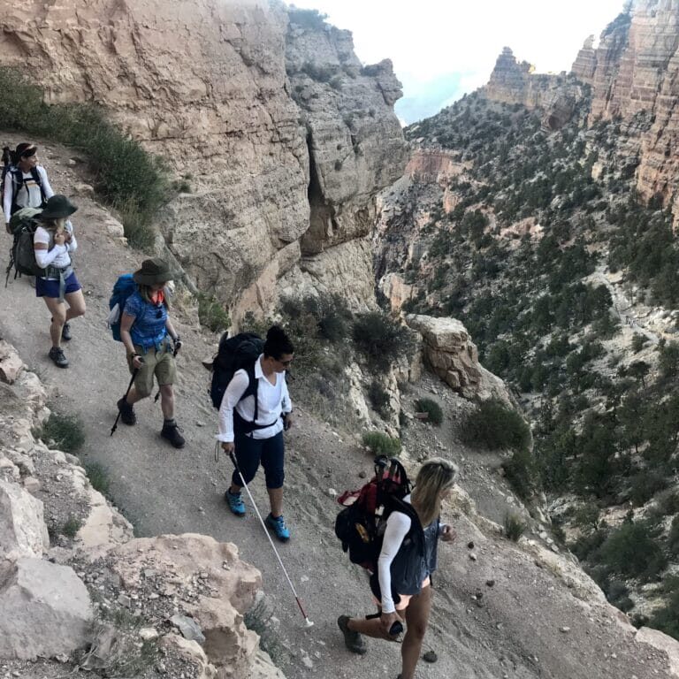 group hiking down into Grand Canyon